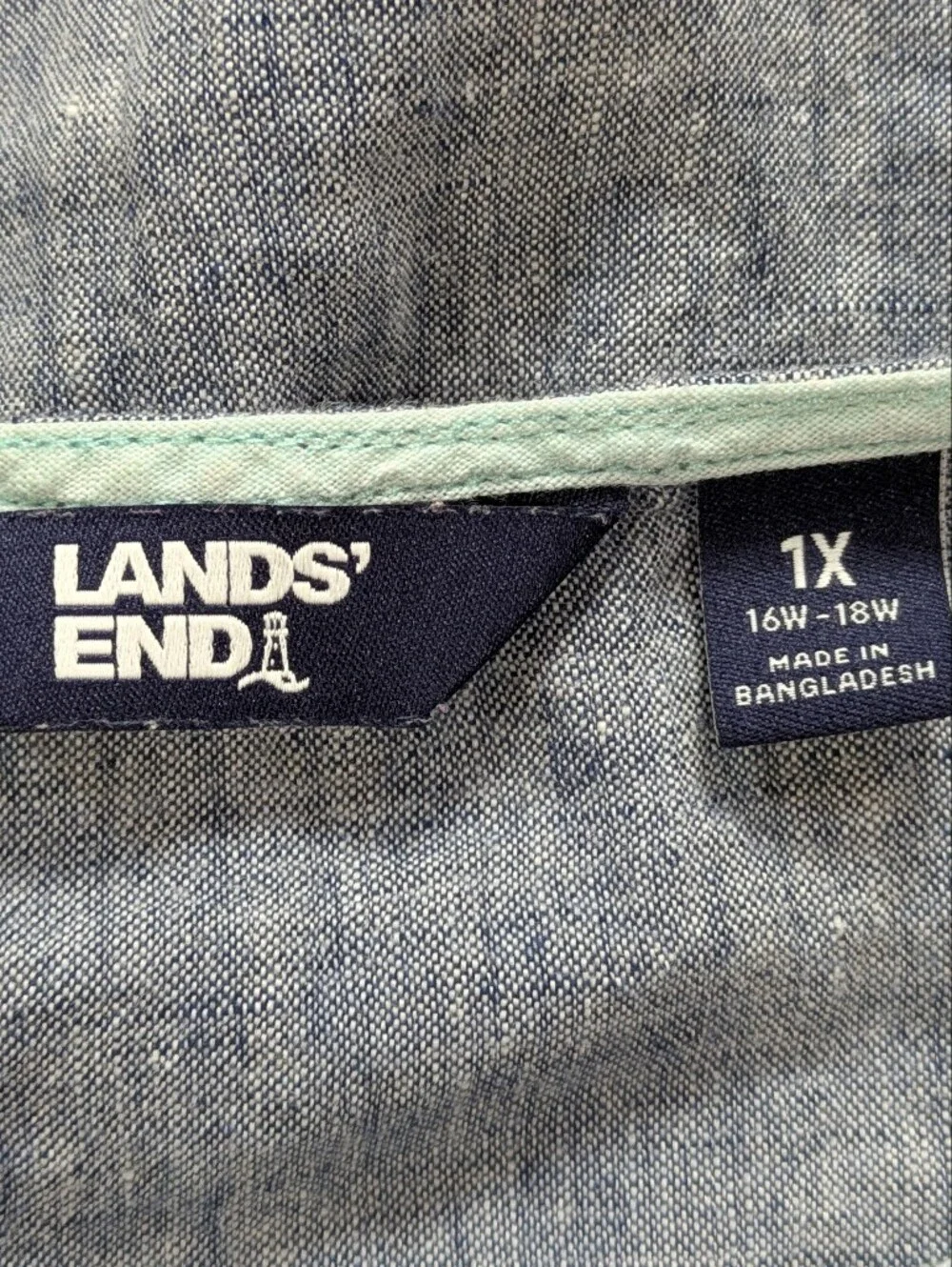 Lands End Blue 100% Linen Oversized Short Sleeve T-shirt Blouse 1X - Picture 4 of 6